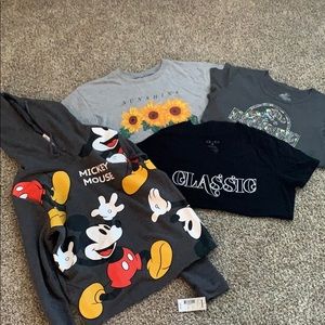 3 graphic Tees , 1 Mickey Mouse Hoodie